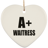 A+ Waitress - Heart Ornament