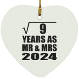 3rd Anniversary Square Root of 9 Years As Mr & Mrs 2024 - Heart Ornament