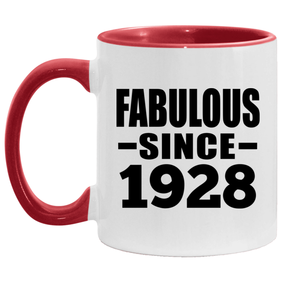 96th Birthday Fabulous Since 1928 - 11oz Accent Mug Red
