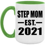 Step Mom Established EST. 2021 - 15oz Accent Mug Green