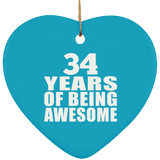 34th Birthday 34 Years Of Being Awesome - Heart Ornament