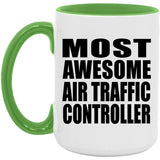 Most Awesome Air Traffic Controller - 15oz Accent Mug Green