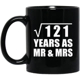 11th Anniversary Square Root of 121 Years As Mr & Mrs - 11oz Coffee Mug Black