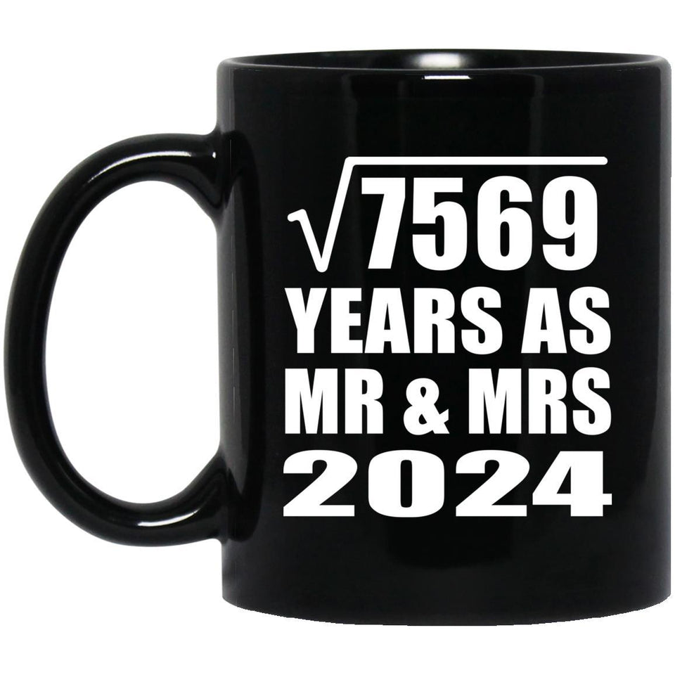 87th Anniversary Square Root of 7569 Years As Mr & Mrs 2024 - 11oz Coffee Mug Black
