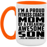 Proud Fitness Coach Mom Of Awesome Son - 15oz Accent Mug Orange