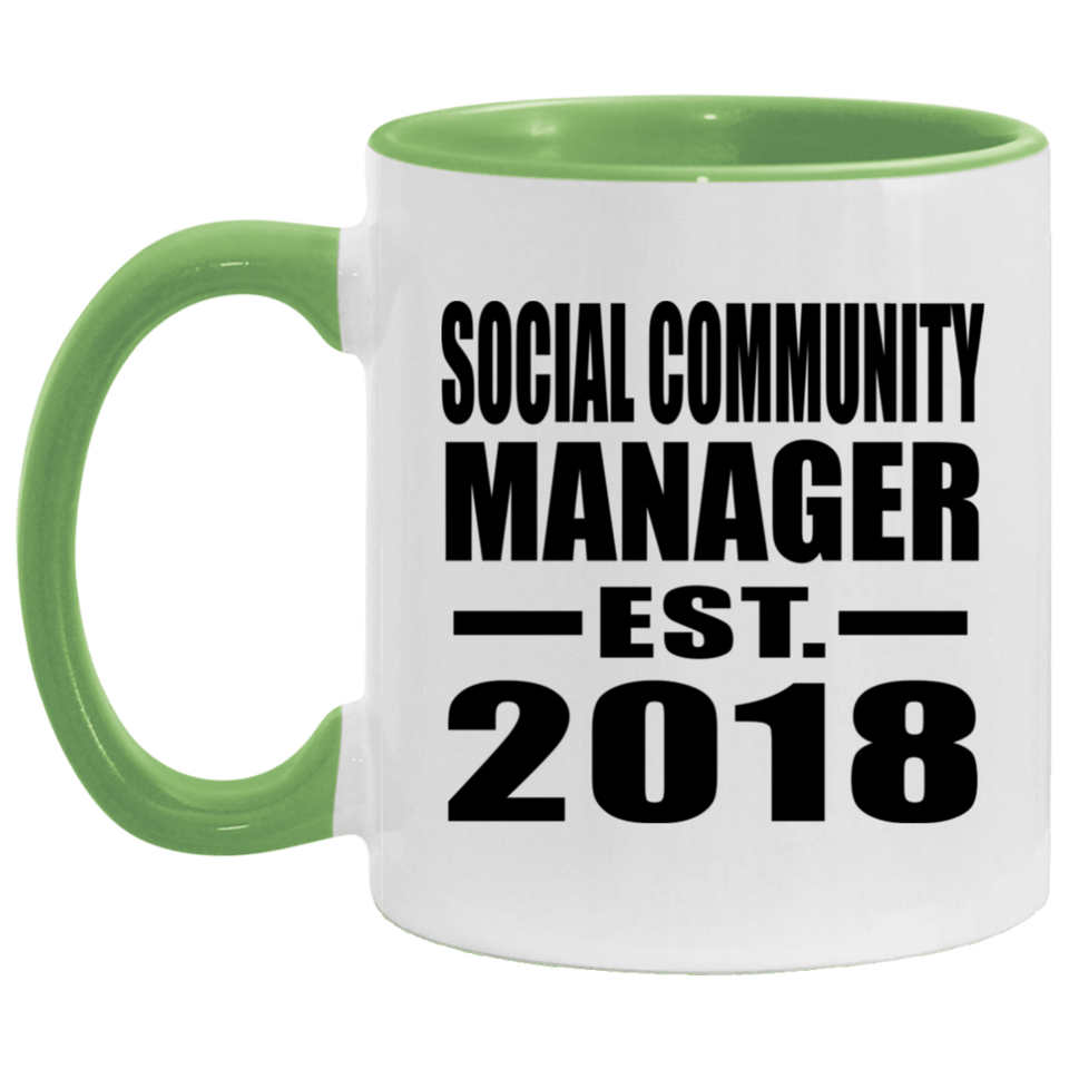 Social Community Manager Established EST. 2018 - 11oz Accent Mug Green