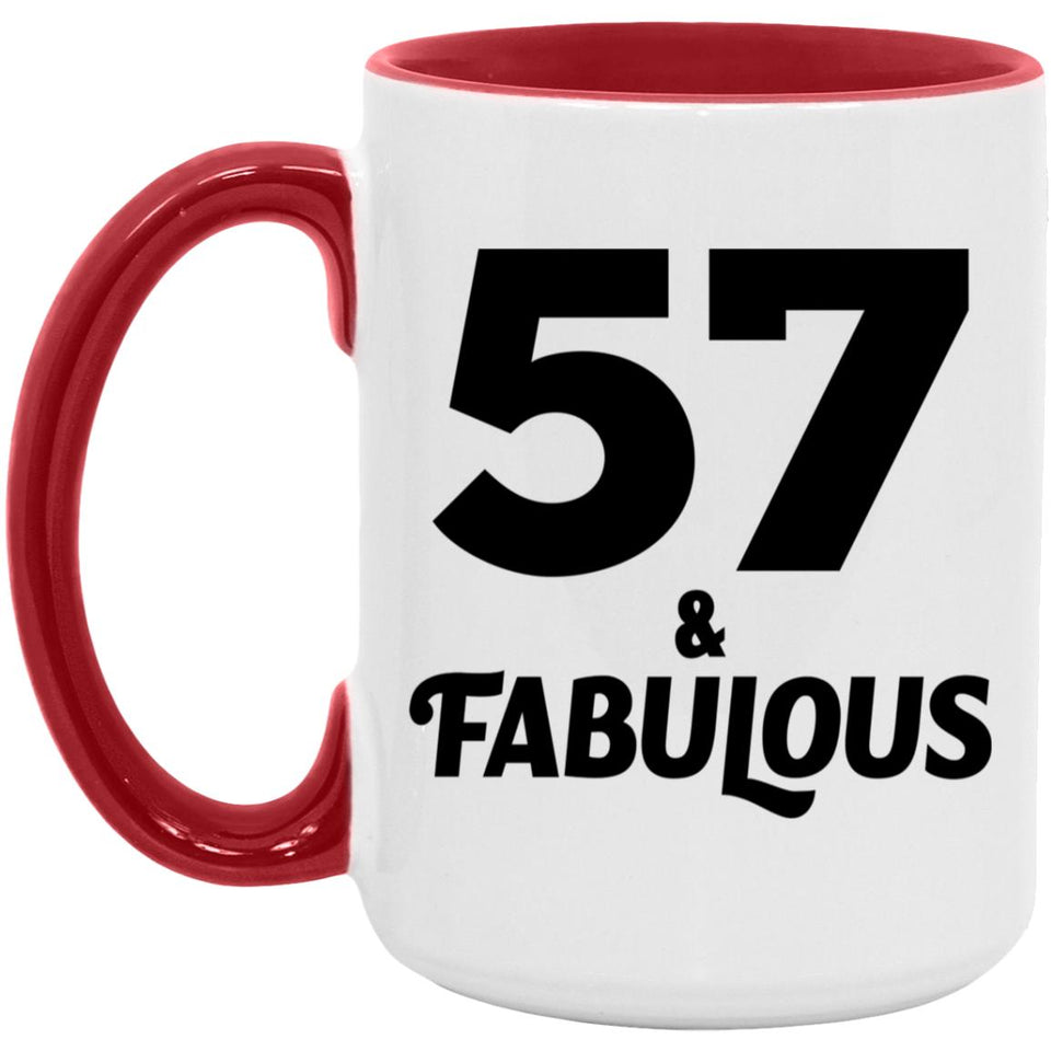 57th Birthday 57 & Fabulous - 15oz Accent Mug Red