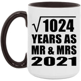 32nd Anniversary Square Root of 1024 Years As Mr & Mrs 2021 - 15oz Accent Mug Black