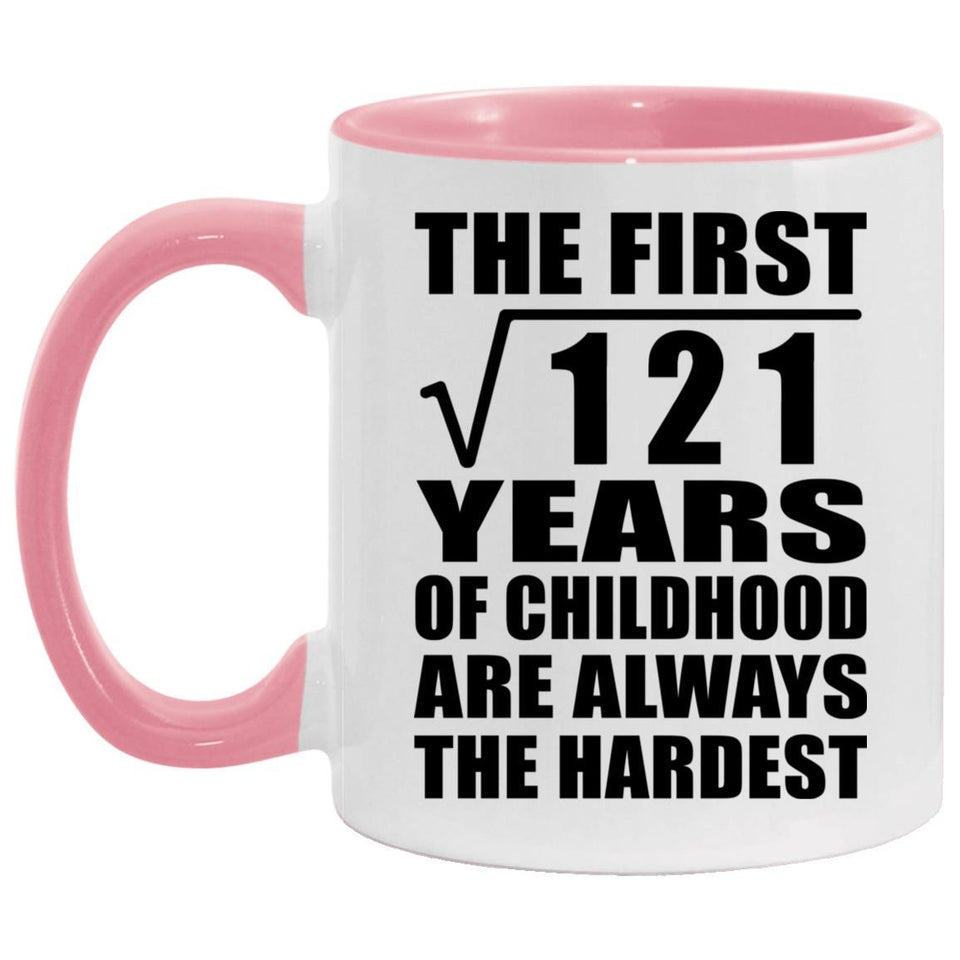 11th Birthday Square Root of 121 Years of Childhood - 11oz Accent Mug Pink