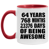 64th Birthday 64 Years 768 Months 23376 Days Of Awesome - 11oz Accent Mug Red
