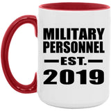 Military Personnel Established EST. 2019 - 15oz Accent Mug Red