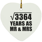 58th Anniversary Square Root of 3364 Years As Mr & Mrs - Heart Ornament