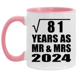 9th Anniversary Square Root of 81 Years As Mr & Mrs 2024 - 11oz Accent Mug Pink