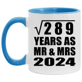 17th Anniversary Square Root of 289 Years As Mr & Mrs 2024 - 11oz Accent Mug Blue