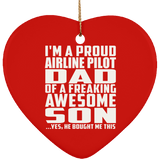 Proud Airline Pilot Dad Of Awesome Son - Heart Ornament