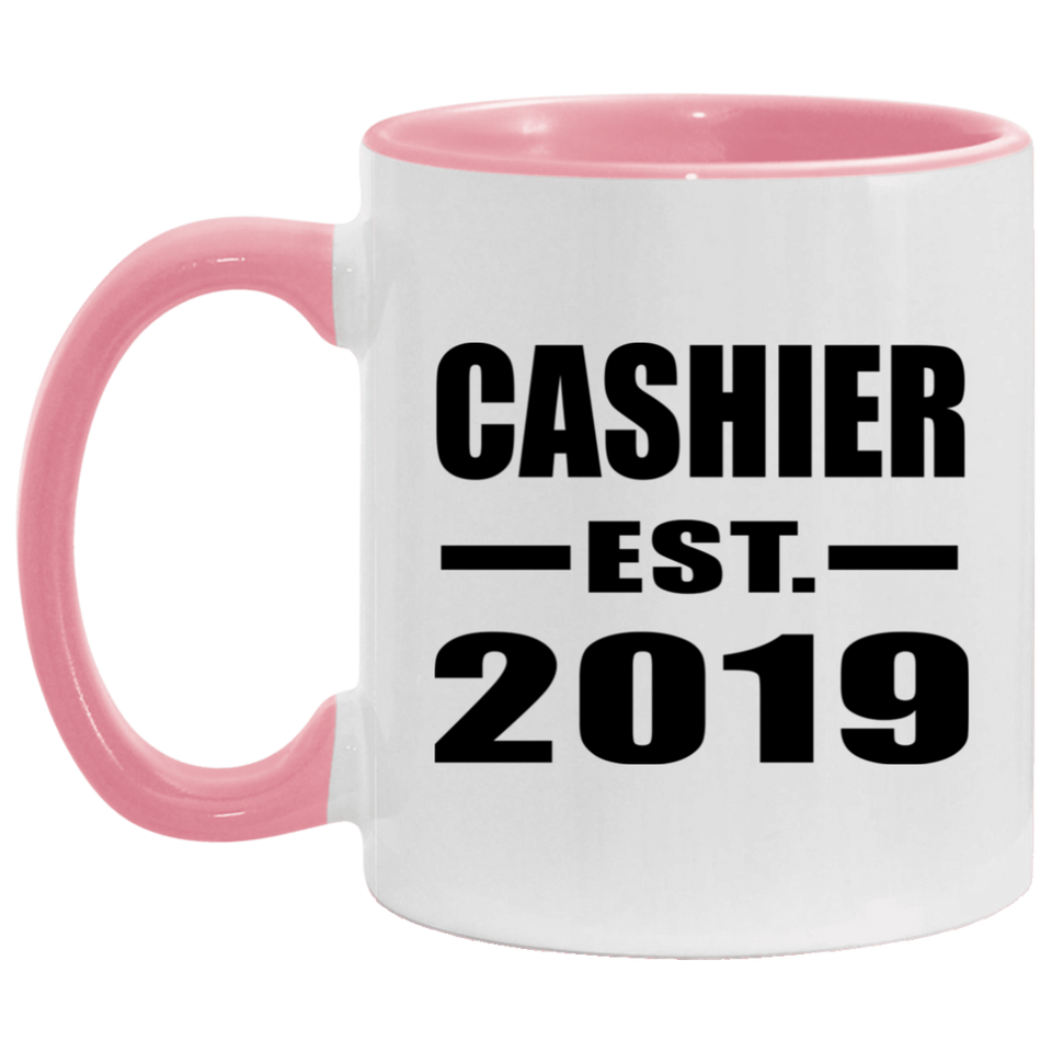 Cashier Established EST. 2019 - 11oz Accent Mug Pink