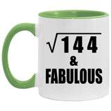 12th Birthday Square Root of 144 & Fabulous - 11oz Accent Mug Green