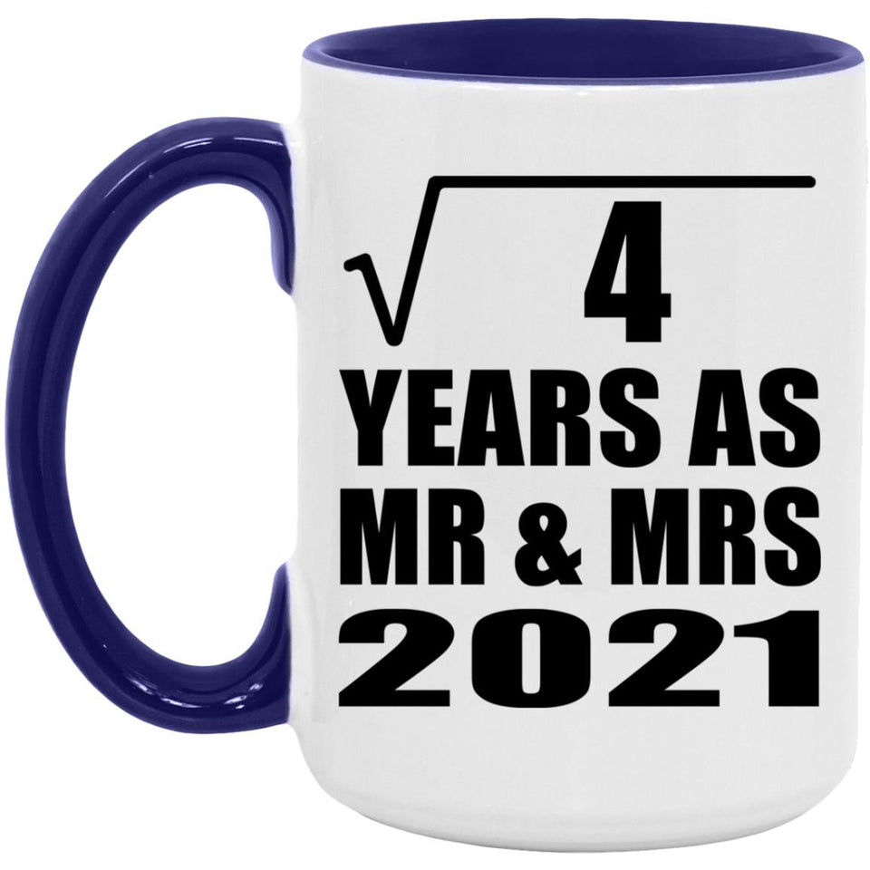 2nd Anniversary Square Root of 4 Years As Mr & Mrs 2021 - 15oz Accent Mug Purple