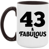 43rd Birthday 43 & Fabulous - 15oz Accent Mug Black