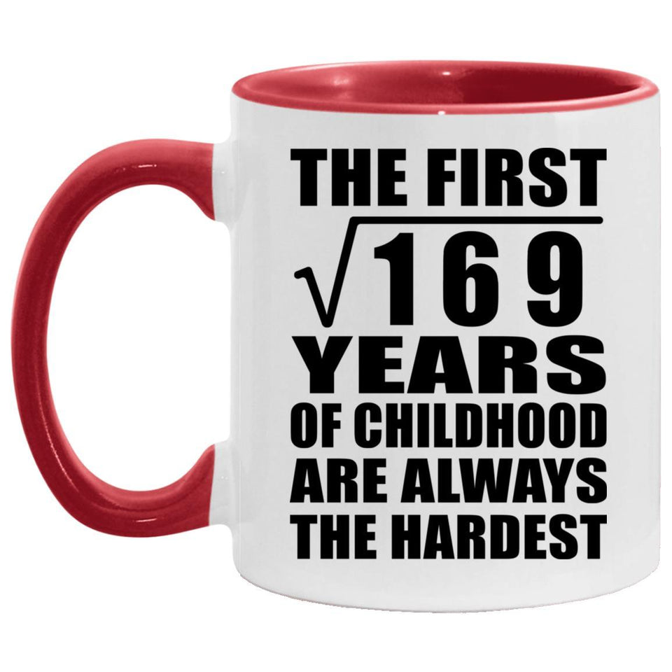 13th Birthday Square Root of 169 Years of Childhood - 11oz Accent Mug Red