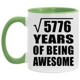 76th Birthday Square Root of 5776 Years of Being Awesome - 11oz Accent Mug Green