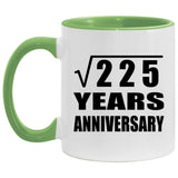 15th Anniversary Square Root of 225 Years Anniversary - 11oz Accent Mug Green