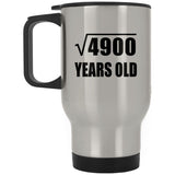 70th Birthday Square Root of 4900 Years Old - Silver Travel Mug