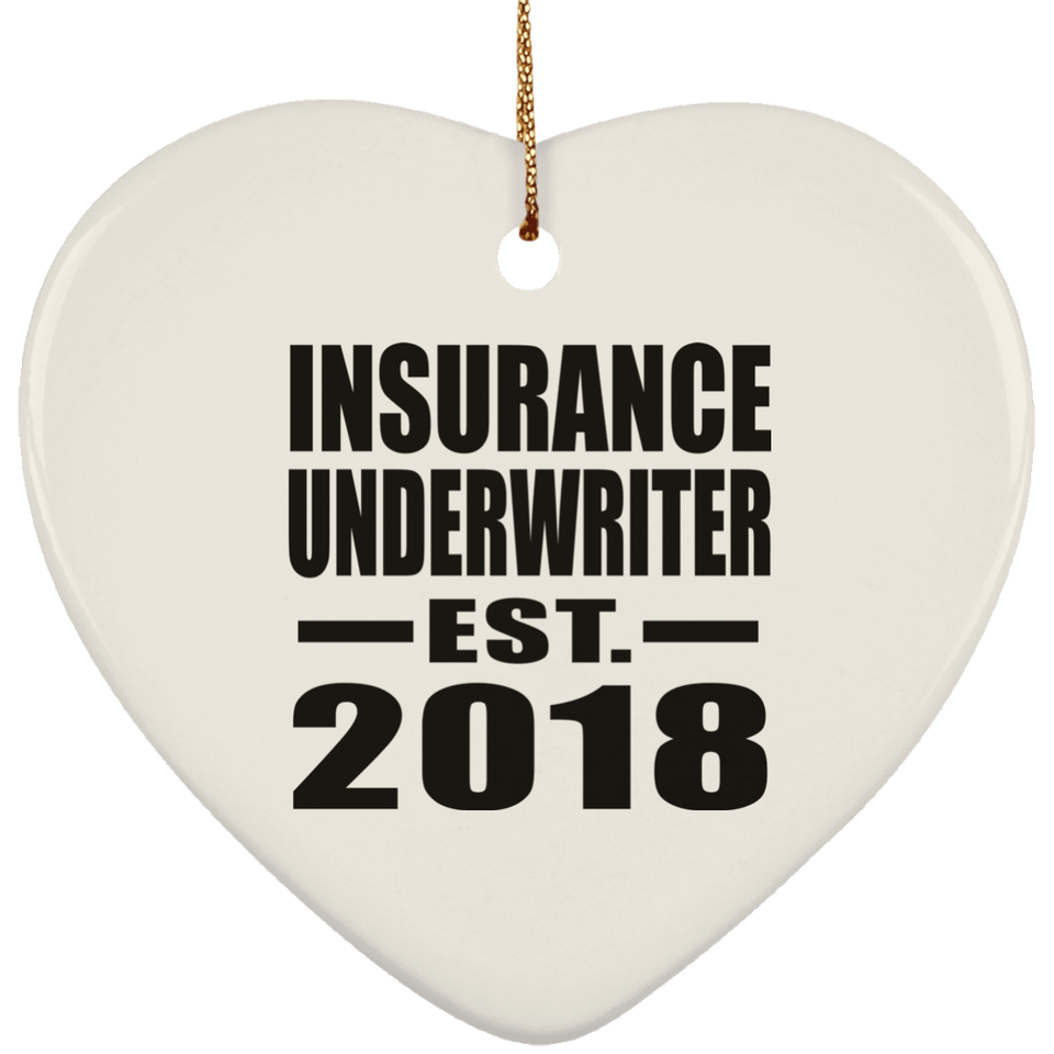 Insurance Underwriter Established EST. 2018 - Heart Ornament