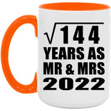 12th Anniversary Square Root of 144 Years As Mr & Mrs 2022 - 15oz Accent Mug Orange