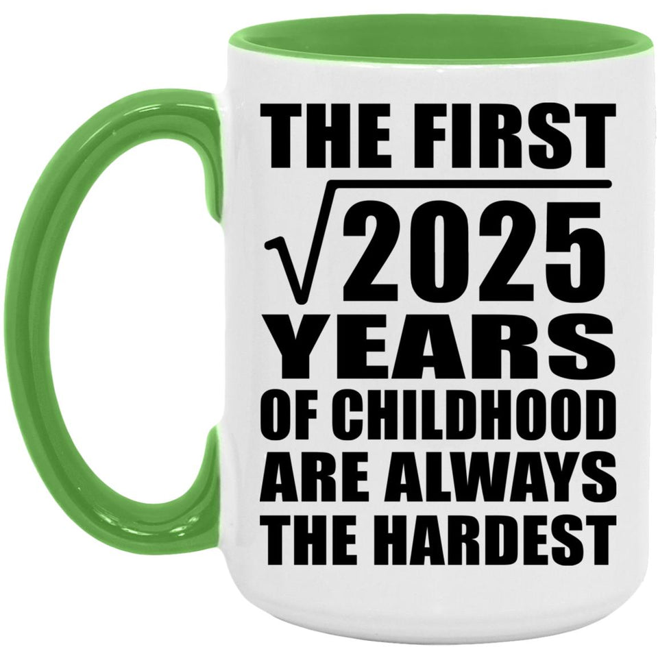 45th Birthday Square Root of 2025 Years of Childhood - 15oz Accent Mug Green