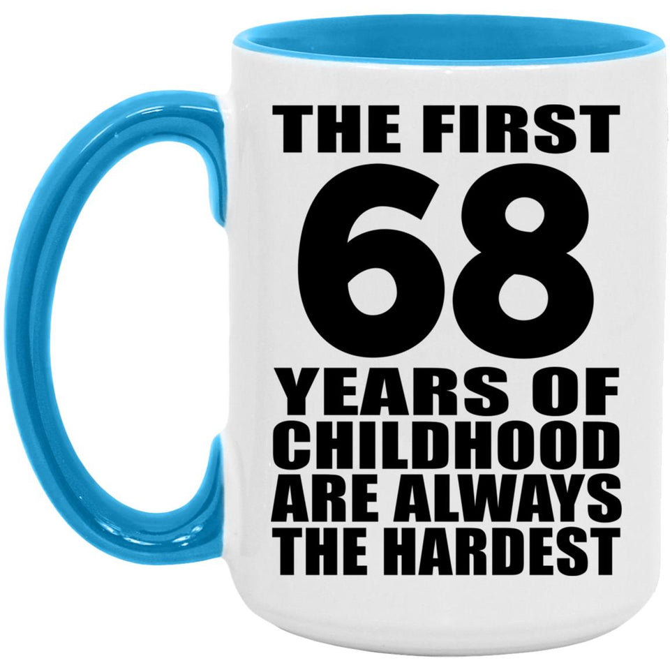 68th Birthday First 68 Years of Childhood Are The Hardest - 15oz Accent Mug Blue