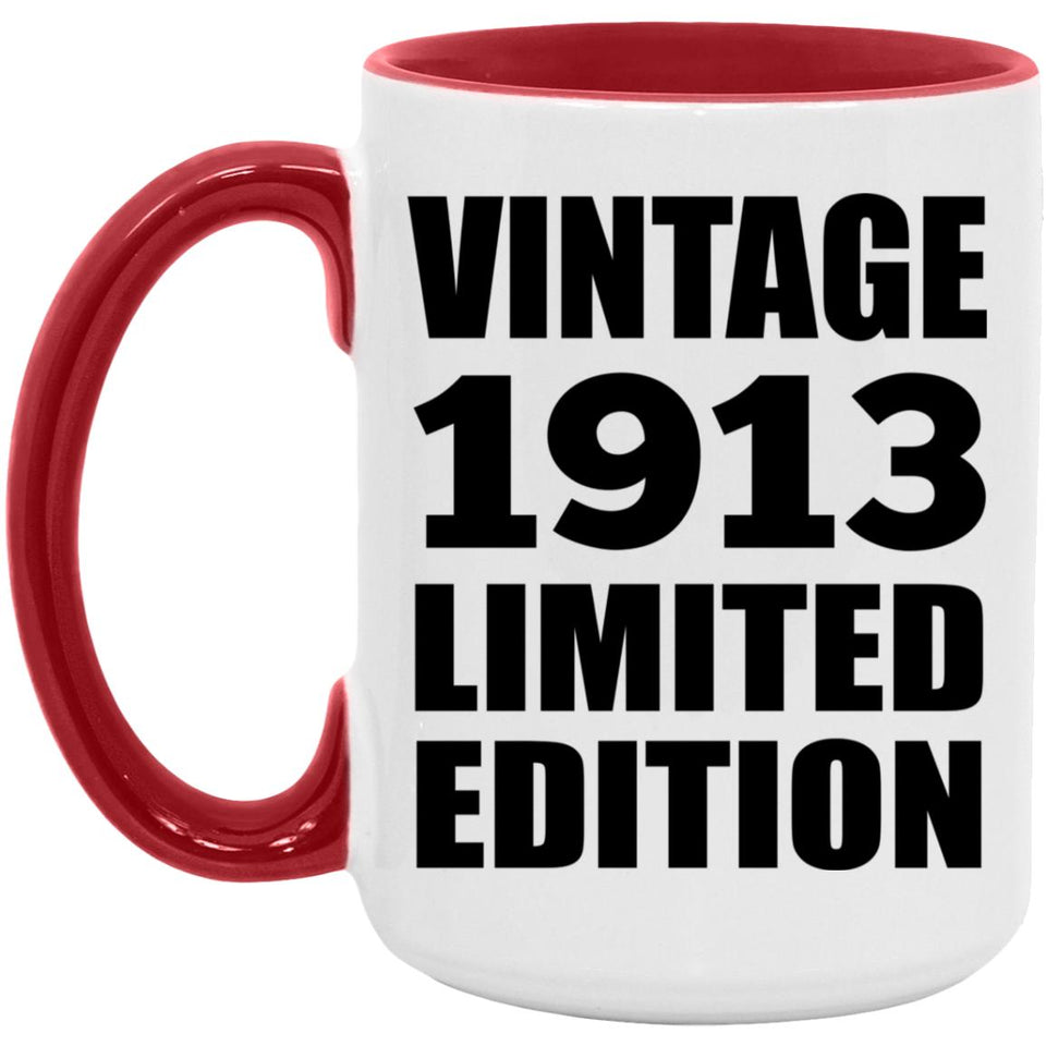 111th Birthday Vintage 1913 Limited Edition - 15oz Accent Mug Red