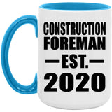 Construction Foreman Established EST. 2020 - 15oz Accent Mug Blue