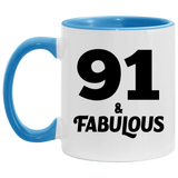 91st Birthday 91 & Fabulous - 11oz Accent Mug Blue