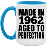 62nd Birthday Made In 1962 Aged to Perfection - 15oz Accent Mug Blue