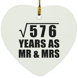 24th Anniversary Square Root of 576 Years As Mr & Mrs - Heart Ornament