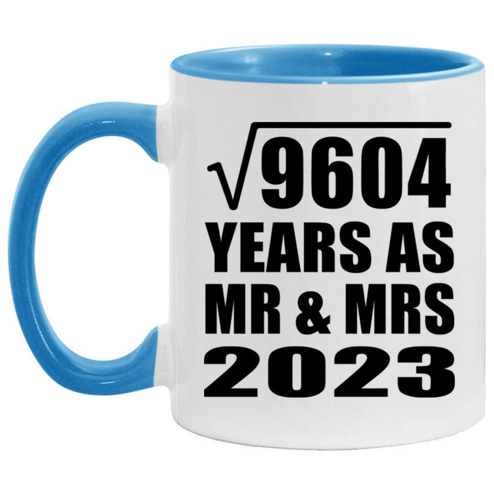 98th Anniversary Square Root of 9604 Years As Mr & Mrs 2023 - 11oz Accent Mug Blue