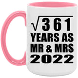 19th Anniversary Square Root of 361 Years As Mr & Mrs 2022 - 15oz Accent Mug Pink