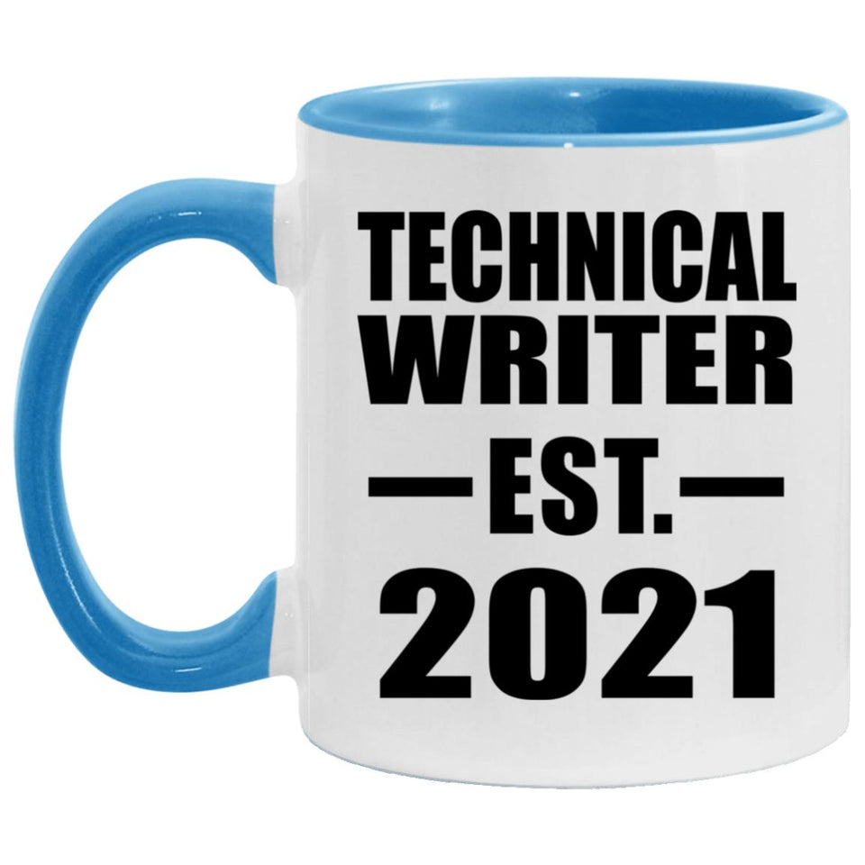 Technical Writer Established EST. 2021 - 11oz Accent Mug Blue
