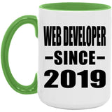Web Developer Since 2019 - 15oz Accent Mug Green