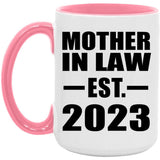 Mother In Law Established EST. 2023 - 15oz Accent Mug Pink