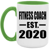 Fitness Coach Established EST. 2020 - 15oz Accent Mug Green