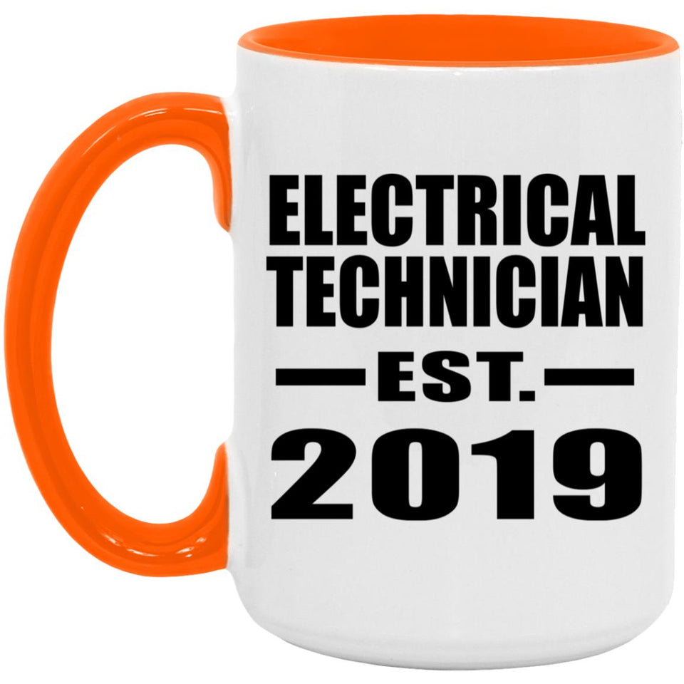 Electrical Technician Established EST. 2019 - 15oz Accent Mug Orange