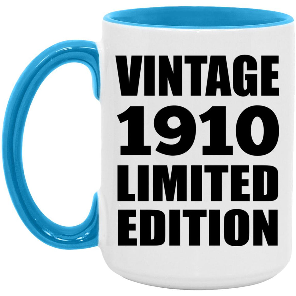 114th Birthday Vintage 1910 Limited Edition - 15oz Accent Mug Blue