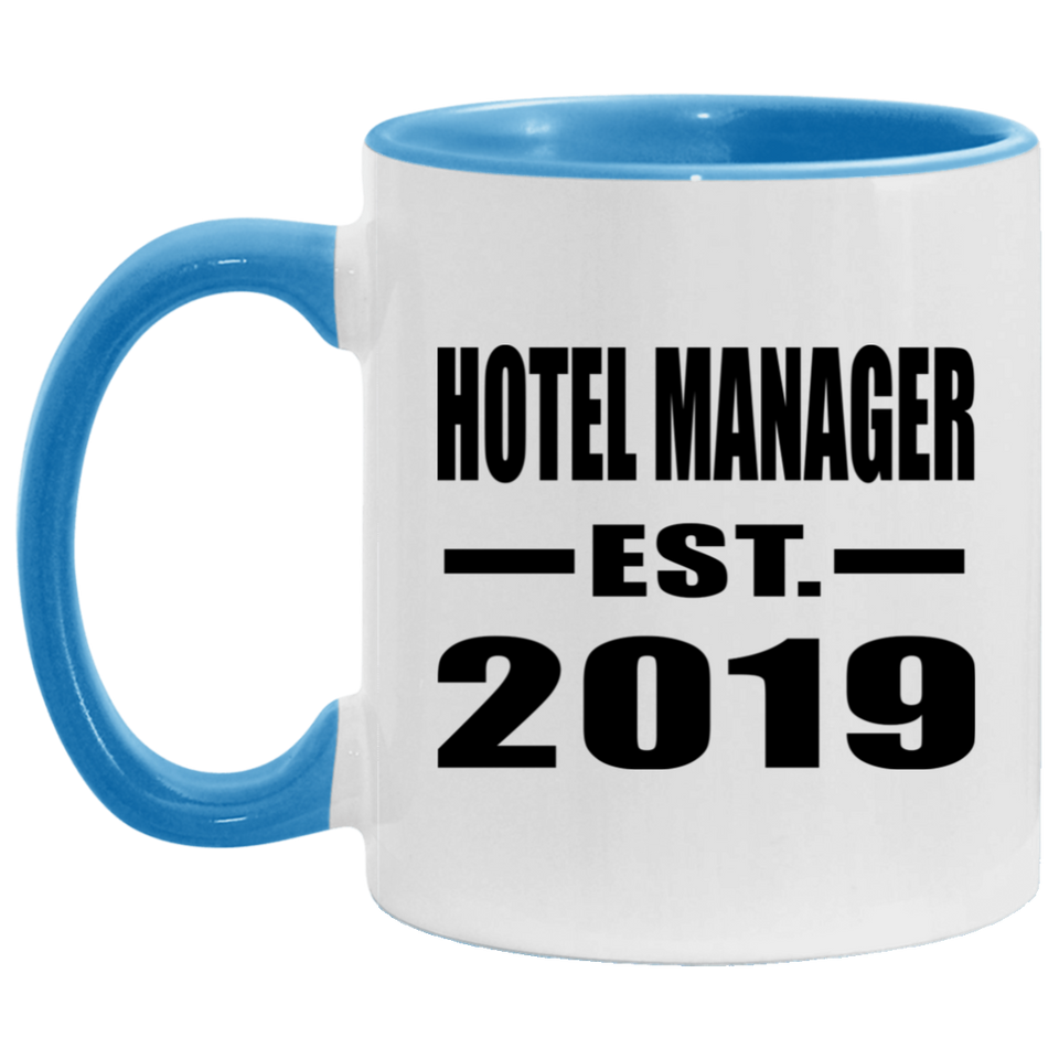 Hotel Manager Established EST. 2019 - 11oz Accent Mug Blue
