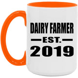 Dairy Farmer Established EST. 2019 - 15oz Accent Mug Orange