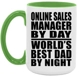 Online Sales Manager By Day World's Best Dad By Night - 15oz Accent Mug Green