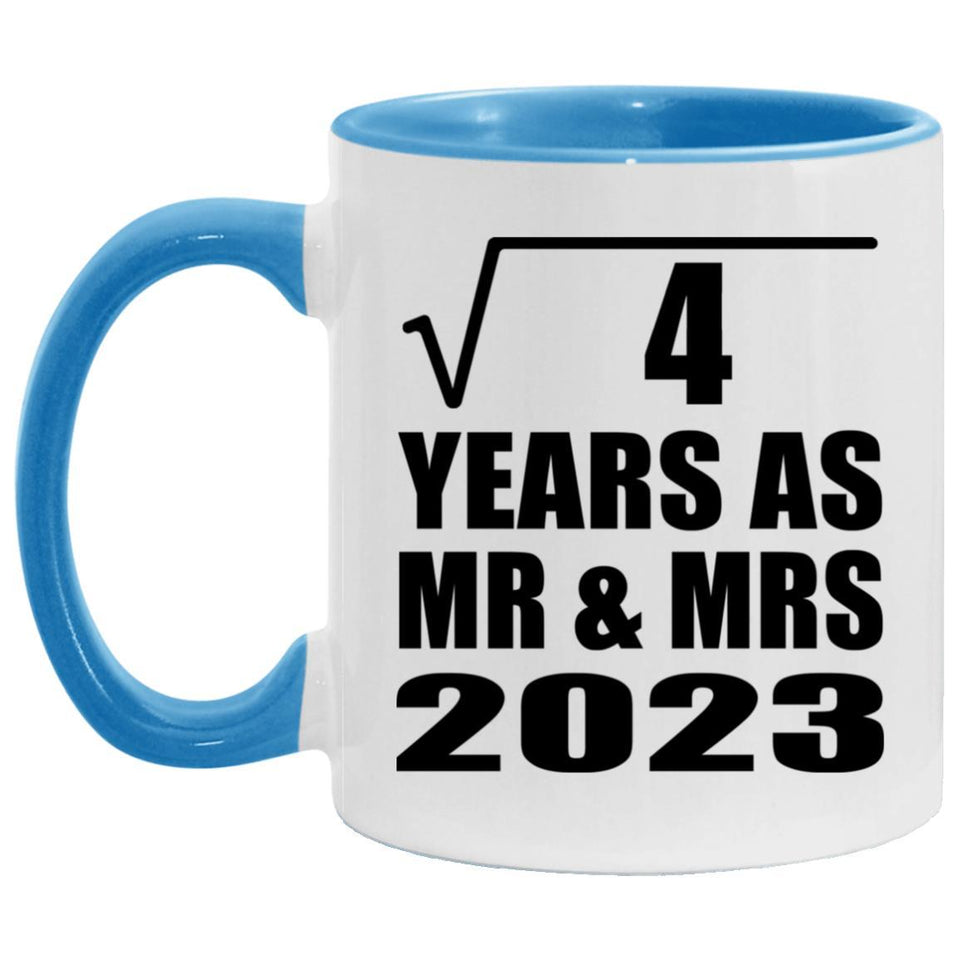 2nd Anniversary Square Root of 4 Years As Mr & Mrs 2023 - 11oz Accent Mug Blue