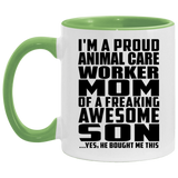Proud Animal Care Worker Mom Of Awesome Son - 11oz Accent Mug Green