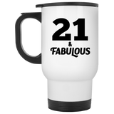 21st Birthday 21 & Fabulous - White Travel Mug